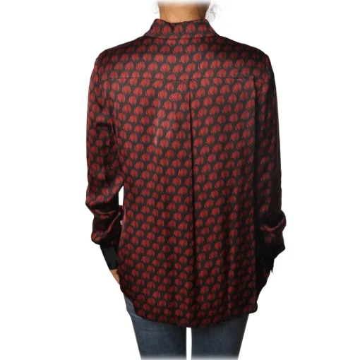 Pinko Shirts-- Blouse Aristide with Long Sleeve in Silk Fantasy - Red/Black - Shirt - Made in Italy - Luxury Exclusive Collection - Avvenice