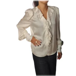 Pinko Shirts-- Blouse Astrometria2 V-neck in Jacquard Effect - White - Shirt - Made in Italy - Luxury Exclusive Collection - Avvenice
