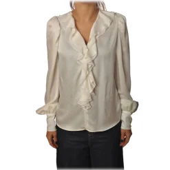 Pinko Shirts-- Blouse Astrometria2 V-neck in Jacquard Effect - White - Shirt - Made in Italy - Luxury Exclusive Collection - Avvenice
