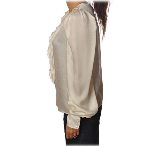 Pinko Shirts-- Blouse Astrometria2 V-neck in Jacquard Effect - White - Shirt - Made in Italy - Luxury Exclusive Collection - Avvenice