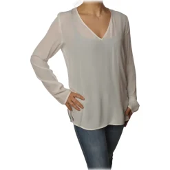 Pinko Shirts-- Blouse Preludere V-neck and Soft Fit - White - Shirt - Made in Italy - Luxury Exclusive Collection - Avvenice