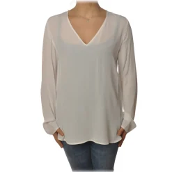 Pinko Shirts-- Blouse Preludere V-neck and Soft Fit - White - Shirt - Made in Italy - Luxury Exclusive Collection - Avvenice