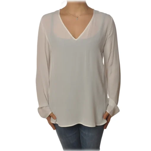 Pinko Shirts-- Blouse Preludere V-neck and Soft Fit - White - Shirt - Made in Italy - Luxury Exclusive Collection - Avvenice