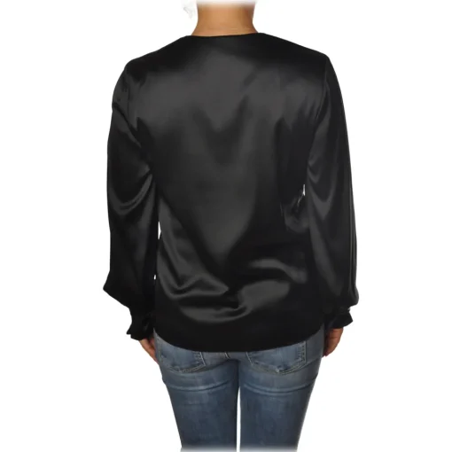 Pinko Shirts-- Blouse Renzo with Long Sleeve and V-neck in Silk - Black - Shirt - Made in Italy - Luxury Exclusive Collection - Avvenice