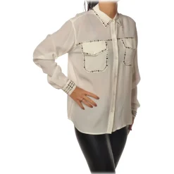 Pinko Shirts-- Blouse Rilassato with Studs Details - White - Shirt - Made in Italy - Luxury Exclusive Collection - Avvenice