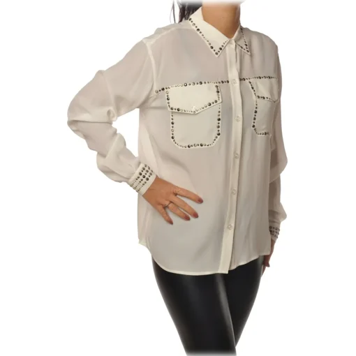 Pinko Shirts-- Blouse Rilassato with Studs Details - White - Shirt - Made in Italy - Luxury Exclusive Collection - Avvenice