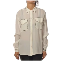 Pinko Shirts-- Blouse Rilassato with Studs Details - White - Shirt - Made in Italy - Luxury Exclusive Collection - Avvenice