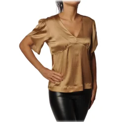 Pinko Shirts-- Blouse Shirt Williamson in Shiny Silk - Gold - Shirt - Made in Italy - Luxury Exclusive Collection - Avvenice