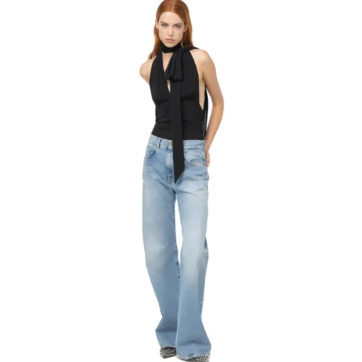 Pinko Tops-- Bodysuit with Maxi Sash - Black - Top - Made in Italy - Luxury Exclusive Collection - Avvenice