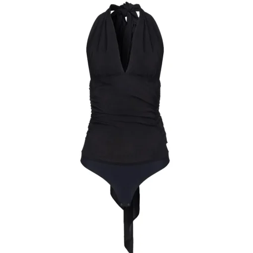 Pinko Tops-- Bodysuit with Maxi Sash - Black - Top - Made in Italy - Luxury Exclusive Collection - Avvenice