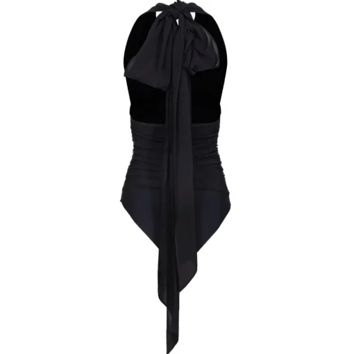 Pinko Tops-- Bodysuit with Maxi Sash - Black - Top - Made in Italy - Luxury Exclusive Collection - Avvenice