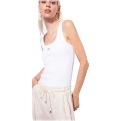 Pinko Tops-- Cannetè Cotton Tank Top with Logo - White - Top - Made in Italy - Luxury Exclusive Collection - Avvenice