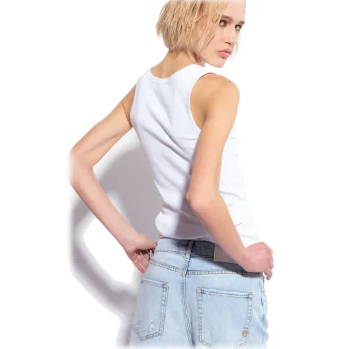Pinko Tops-- Cannetè Cotton Tank Top with Logo - White - Top - Made in Italy - Luxury Exclusive Collection - Avvenice
