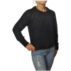 Pinko Knitwears-- Cardigan Quaggiu Crewneck with Lurex Details - Black - Sweater - Made in Italy - Luxury Exclusive Collection - Avvenice