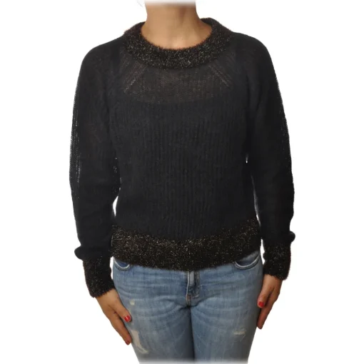 Pinko Knitwears-- Cardigan Quaggiu Crewneck with Lurex Details - Black - Sweater - Made in Italy - Luxury Exclusive Collection - Avvenice