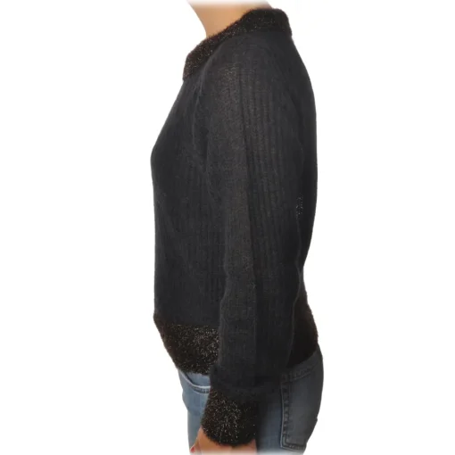 Pinko Knitwears-- Cardigan Quaggiu Crewneck with Lurex Details - Black - Sweater - Made in Italy - Luxury Exclusive Collection - Avvenice