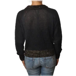 Pinko Knitwears-- Cardigan Quaggiu Crewneck with Lurex Details - Black - Sweater - Made in Italy - Luxury Exclusive Collection - Avvenice