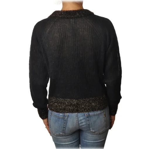 Pinko Knitwears-- Cardigan Quaggiu Crewneck with Lurex Details - Black - Sweater - Made in Italy - Luxury Exclusive Collection - Avvenice