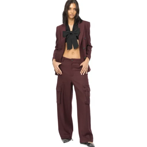 Pinko Trousers-- Cargo Prince of Wales Pattern - Bordeaux - Trousers - Made in Italy - Luxury Exclusive Collection - Avvenice
