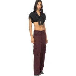 Pinko Trousers-- Cargo Prince of Wales Pattern - Bordeaux - Trousers - Made in Italy - Luxury Exclusive Collection - Avvenice