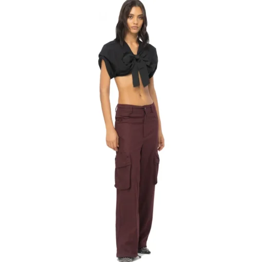 Pinko Trousers-- Cargo Prince of Wales Pattern - Bordeaux - Trousers - Made in Italy - Luxury Exclusive Collection - Avvenice