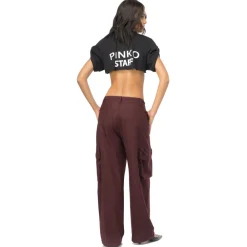 Pinko Trousers-- Cargo Prince of Wales Pattern - Bordeaux - Trousers - Made in Italy - Luxury Exclusive Collection - Avvenice