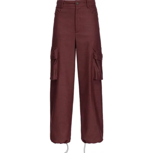 Pinko Trousers-- Cargo Prince of Wales Pattern - Bordeaux - Trousers - Made in Italy - Luxury Exclusive Collection - Avvenice