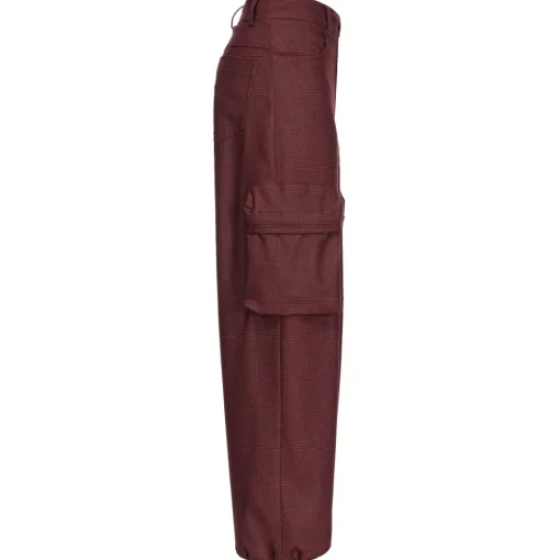 Pinko Trousers-- Cargo Prince of Wales Pattern - Bordeaux - Trousers - Made in Italy - Luxury Exclusive Collection - Avvenice