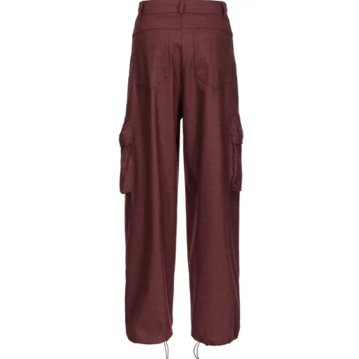 Pinko Trousers-- Cargo Prince of Wales Pattern - Bordeaux - Trousers - Made in Italy - Luxury Exclusive Collection - Avvenice