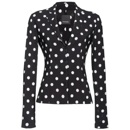 Pinko Jackets-- Deconstructed Jacket in Polka Dot Pattern - Black - Jacket - Made in Italy - Luxury Exclusive Collection - Avvenice