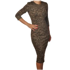 Pinko Dresses-- Dress Pierpaolo2 in Animal Print Zebra Pattern - Black/Beige - Dress - Made in Italy - Luxury Exclusive Collection - Avvenice