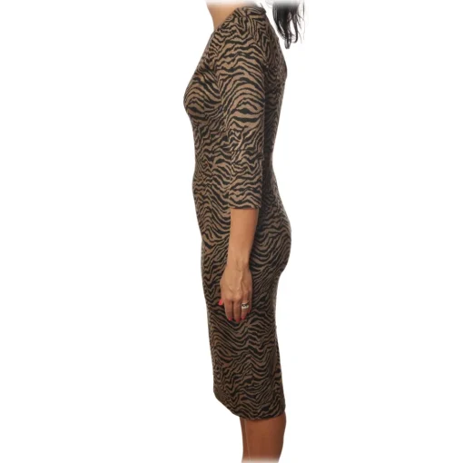 Pinko Dresses-- Dress Pierpaolo2 in Animal Print Zebra Pattern - Black/Beige - Dress - Made in Italy - Luxury Exclusive Collection - Avvenice