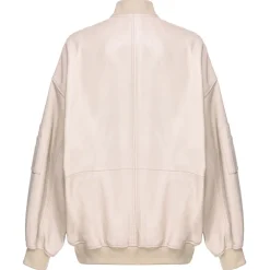 Pinko Jackets-- Genuine Leather Bomber Jacket with Zip Closure - Beige - Jackets - Made in Italy - Luxury Exclusive Collection - Avvenice
