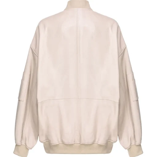 Pinko Jackets-- Genuine Leather Bomber Jacket with Zip Closure - Beige - Jackets - Made in Italy - Luxury Exclusive Collection - Avvenice