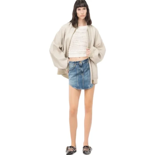 Pinko Jackets-- Genuine Leather Bomber Jacket with Zip Closure - Beige - Jackets - Made in Italy - Luxury Exclusive Collection - Avvenice
