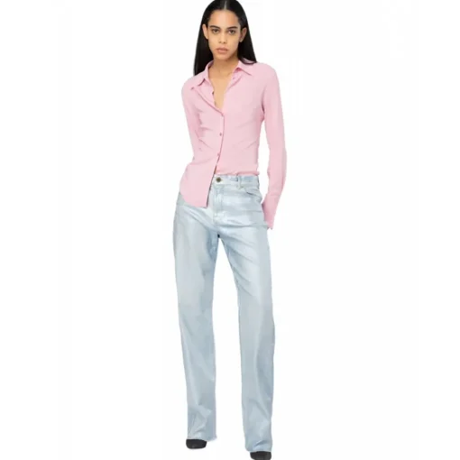 Pinko Shirts-- Georgette Crop Tight Shirt - Pink - Shirts - Made in Italy - Luxury Exclusive Collection - Avvenice