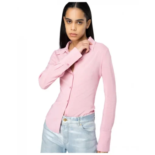 Pinko Shirts-- Georgette Crop Tight Shirt - Pink - Shirts - Made in Italy - Luxury Exclusive Collection - Avvenice