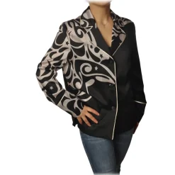 Pinko Jackets-- Jacket Calimero in Abstract Pattern - Black/Ivory - Jacket - Made in Italy - Luxury Exclusive Collection - Avvenice