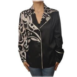 Pinko Jackets-- Jacket Calimero in Abstract Pattern - Black/Ivory - Jacket - Made in Italy - Luxury Exclusive Collection - Avvenice