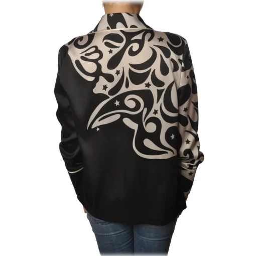 Pinko Jackets-- Jacket Calimero in Abstract Pattern - Black/Ivory - Jacket - Made in Italy - Luxury Exclusive Collection - Avvenice