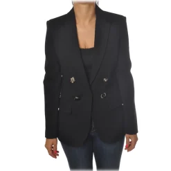 Pinko Jackets-- Jacket  Fulmine4 with Jewel Buttons - Black - Jacket - Made in Italy - Luxury Exclusive Collection - Avvenice