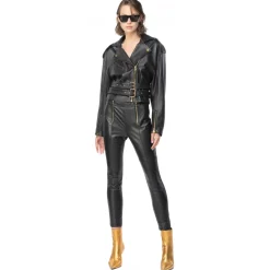 Pinko Trousers-- Leather and Technical Fabric Leggins - Black - Trousers - Made in Italy - Luxury Exclusive Collection - Avvenice