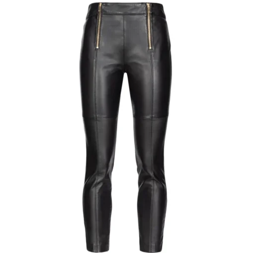 Pinko Trousers-- Leather and Technical Fabric Leggins - Black - Trousers - Made in Italy - Luxury Exclusive Collection - Avvenice