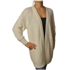 Pinko Knitwears-- Long Cardigan Pellerossa Oversized Fit - White - Sweater - Made in Italy - Luxury Exclusive Collection - Avvenice