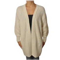 Pinko Knitwears-- Long Cardigan Pellerossa Oversized Fit - White - Sweater - Made in Italy - Luxury Exclusive Collection - Avvenice