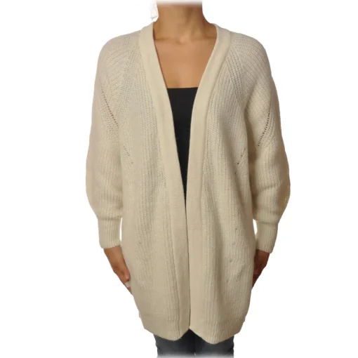 Pinko Knitwears-- Long Cardigan Pellerossa Oversized Fit - White - Sweater - Made in Italy - Luxury Exclusive Collection - Avvenice