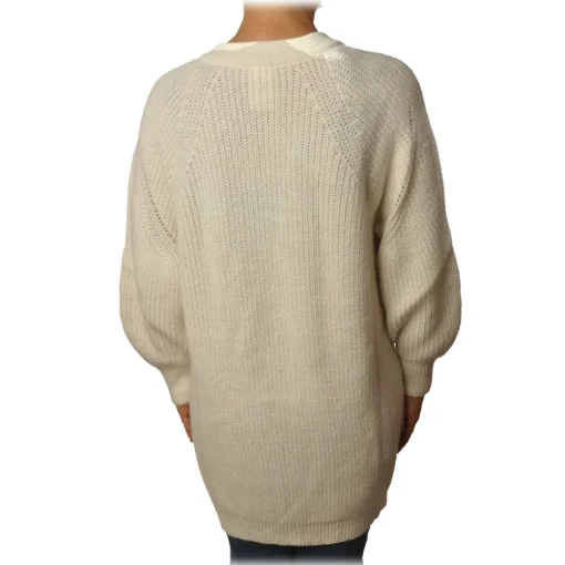 Pinko Knitwears-- Long Cardigan Pellerossa Oversized Fit - White - Sweater - Made in Italy - Luxury Exclusive Collection - Avvenice