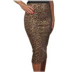 Pinko Skirts-- Longuette Skirt Ortisei in Leopard Pattern - Black/Beige - Skirt - Made in Italy - Luxury Exclusive Collection - Avvenice