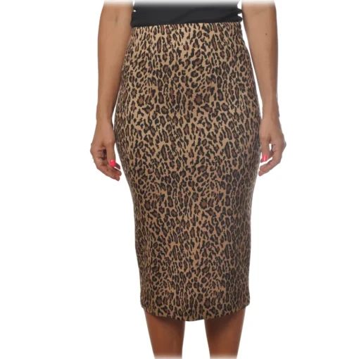 Pinko Skirts-- Longuette Skirt Ortisei in Leopard Pattern - Black/Beige - Skirt - Made in Italy - Luxury Exclusive Collection - Avvenice