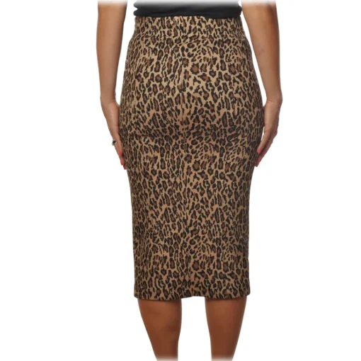 Pinko Skirts-- Longuette Skirt Ortisei in Leopard Pattern - Black/Beige - Skirt - Made in Italy - Luxury Exclusive Collection - Avvenice